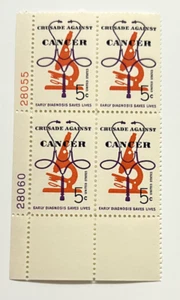 US Scott #1263 Plate Block #28055/28060 1965 Cancer 5c MNH LL - Picture 1 of 2
