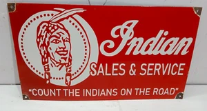 Indian Sales & Service Porcelain Enamel Sign 24 x 14 Inches 1 Side - Picture 1 of 4