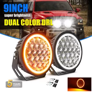 Pair 9inch Round LED Spot Flood Work Driving Lights DRL Fog Lamp 4x4 SUV Offroad - Picture 1 of 16