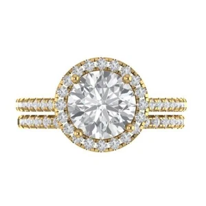 2.52 CTW Round Cut Simulated Diamond - 14K Yellow Gold Accents Bridal Set - Picture 1 of 5