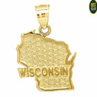 Real 10Kt Yellow Gold Wisconsin Map Fashion Pendant Charm Men Women Small
