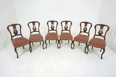 Set of 6 Antique Victorian Carved Walnut Dining Chairs, Scotland 1890, H223 Cover