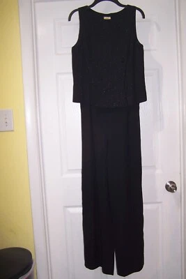 Traje pantalón elegante DW3 para David Warren vintage negro sin mangas 1 pieza talla pequeña Foto 1 de 3