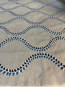 Pasari Silk Ind 100% Linen Vine Embroidery in Blues/Natural (Thread Head) 4 yds - Picture 1 of 2