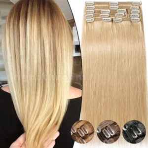 Double Weft Clip In Extra Thick Remy Human Real Hair Extensions 170g US 18"20" - Picture 1 of 127