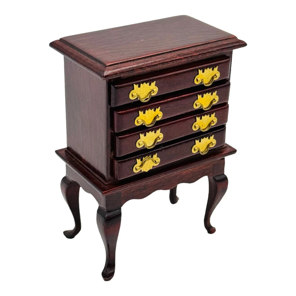 娃娃屋微型安妮女王桃花心木胸部1:12罕见梳妆台 — 第 1/4 张图片