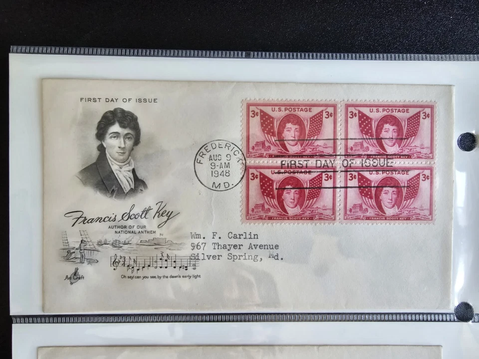 1948 Francis Scott Key, Scott 962, Block Of Four 3c Stamp FDOI - Image 1 of 1