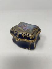 Antique French Hand Painted Porcelain Box Gilted Cobalt Blue Courting Couple
