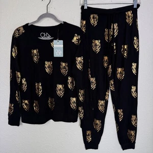 Chaser Outfit Set Women Small Golden Tigers Metallic Gold Sweater Joggers Lounge - Picture 1 of 11