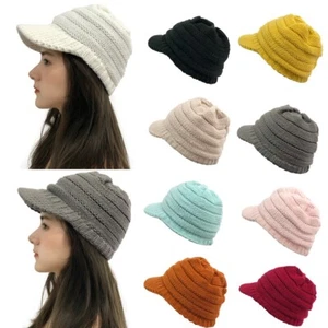 Women Solid Stitching Outdoor Plush Hats Crochet Knit Beanie Cap Peaked Casual - Picture 1 of 51