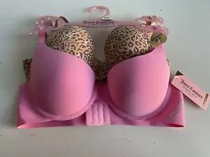 2 Pk Juicy Couture Bra Sz 36B SEXY Push Up JC5301 Animal Print Cheetah Pink NEW - Picture 1 of 11