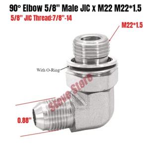 Hydraulic Fitting 90° Elbow 5/8"(7/8"-14) Male JIC x M22 M22*1.5 Male O-Ring - Picture 1 of 3