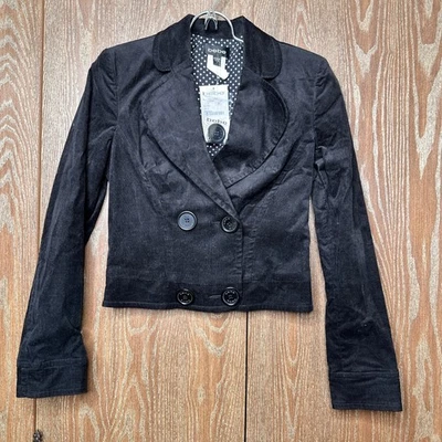 Chaqueta Blazer Y2K Nueva Con Etiquetas De Colección Bebe Negra Pana Redondeada Solapa Doble Pecho Talla 4 Foto 1 de 4