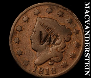 1818 Krönchenkopf großer Cent - Gegenstempel "W" - ohne Reserve #D2444 - Bild 1 von 2