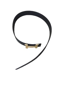 Hermes H Belt Buckle Authentic Reversible Gold Black Leather 104cm - Picture 1 of 6