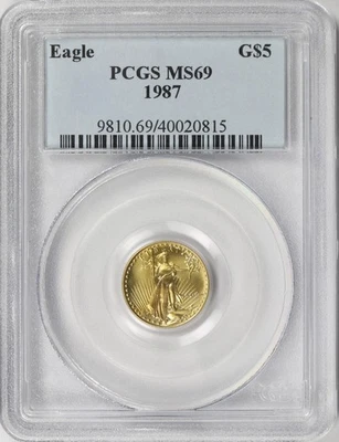 1987 $5 Gold American Eagle 1/10oz PCGS MS69 - Image 1 of 4