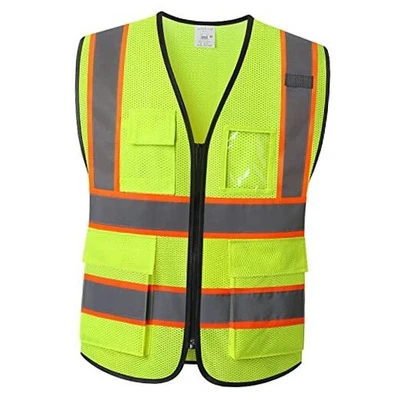 Colete de segurança de malha reflexiva para homens mulheres com 5 bolsos grande 1 amarelo-ek175 - Imagem 1 de 4
