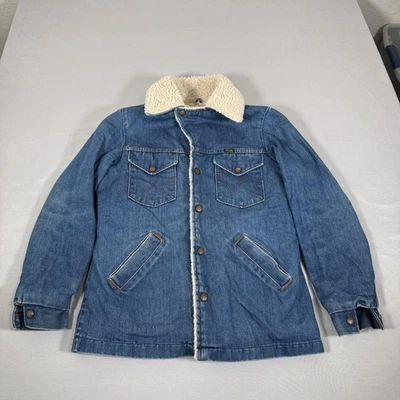 Chaqueta Wrangler De Colección Para Hombres Pequeña Azul Forrada Sherpa Denim Hecha en Camionero EE. UU. Años 70 Foto 1 de 4