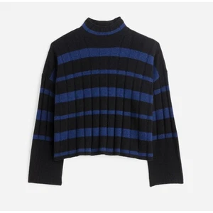 Madewell Ribbed Cashmere-Wool Blend Pullover Sweater WMNS XS Blue Black Knit - Picture 1 of 6