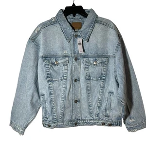 American Eagle Jean Jacket Mens Medium Trucker Cowboy Western Distressed Denim - Picture 1 of 8