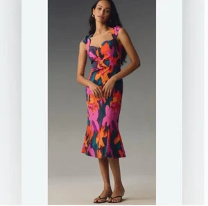 Vestido Anthropologie Maeve Midi Mujer Naranja Floral The Cecily Retro Talla M - Imagen 1 de 11