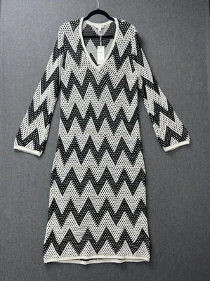 Marks & Spencer dress size large maxi jumper knit black cream zig zag boho - Image 1 of 4