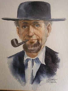 ALBERT PARELLA WATERCOLOR PAINTING PORTRAIT AMISHMAN W/PIPE SIGNED LISTED ARTIST - Picture 1 of 7