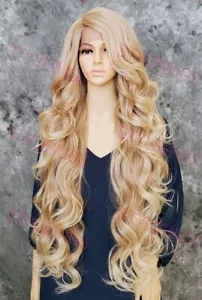 Peluca de mezcla de cabello humano Light Blonde Ombre extra larga rizada calor OK frente de encaje EVEZ - Imagen 1 de 9