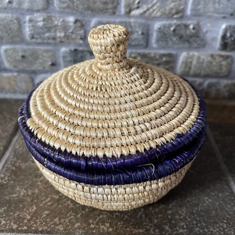 Small Tan With Purple Edges Basket With Lid-7541 Cover