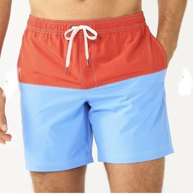 Sonoma Swim Trunks lined 7” pockets drawstring New Size 2XL Red Blue Men's - Image 1 of 4