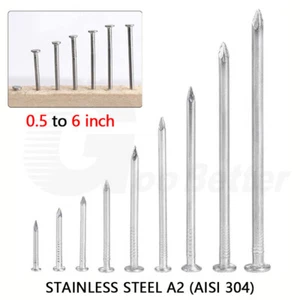 Stainless Steel Flat Head Wood Nails 0.5 to 6 inch DIY Carpentry Metal Pins 304 - Picture 1 of 16