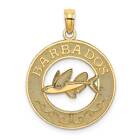 14K Gold Barbados With Flying Fish Circle Charm 08 X 1 In