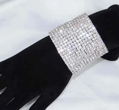 15 Row Silver rhinestone crystal stretch bracelet Bangle Cuff Bridal 2036 - Image 1 of 4