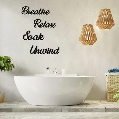 4 Piezas Decoración de Pared de Baño de Granja Relajarse Remojarse Respirar Palabra de Madera Si... Foto 1 de 4