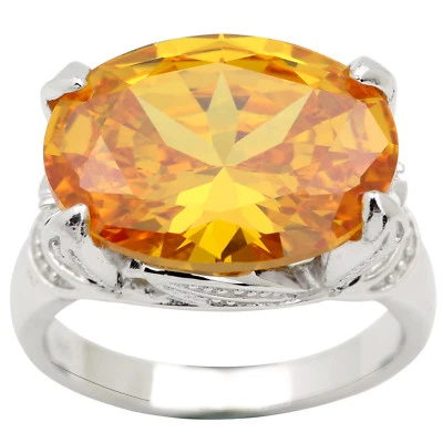 Anel feminino de prata esterlina 925 12x16mm grande oval pedra preciosa amarela tamanho 6-9 - Imagem 1 de 4