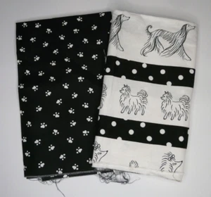 18 x 18 Black and White Dog Fabric w Coordinating 18 x 25 Paw Print Material - Picture 1 of 4