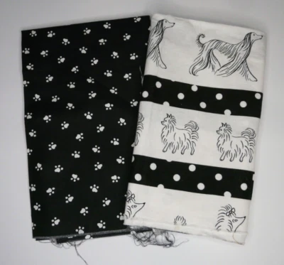 18 x 18 Black and White Dog Fabric w Coordinating 18 x 25 Paw Print Material - Image 1 of 4