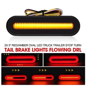 2x 5" rojo/ámbar ovalado remolque camión parada giro cola freno luces LED que fluyen DRL - Imagen 1 de 17