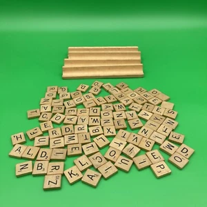Wood Scrabble Tiles Over 100 Vintage Engraved Replacement Pieces Four Tile Trays - Picture 1 of 4