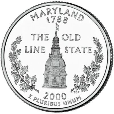 2000 D Maryland State Quarter.  Uncirculated From US Mint roll. - Image 1 of 3