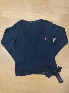 HYSTERIC GLAMOUR 62 Cache coeur crossover cardigan dark blue Heart Girl RARE - Picture 1 of 8