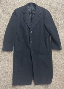 CHAPS Ralph Lauren men's 44 Trench Coat Black Long Wool Mob Boss Jacket - Picture 1 of 13