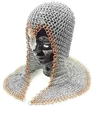 Coifa de cota de malla a tope cuello abierto Coif/capucha, Coifa medieval de aluminio de 10 mm Foto 1 de 4