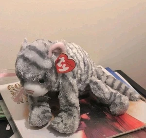 TY Classic Plush CAVIAR Cat Gray Tiger Striped Tabby Silk NWT 8" 2004 Pink Bow - Picture 1 of 11