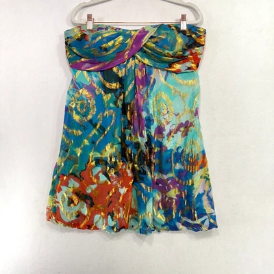 Винтажный Xscape платье женщин 14 синий золотой металлический Y2K шелк шифоновое мини подходит Расклешенный - Изображение 1 из 4