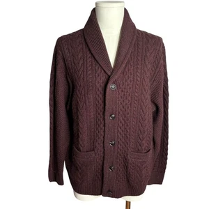 Roundtree Yorke Cardigan Pullover mit Zopfmuster groß burgund Schalkragen Wolle - Bild 1 von 7