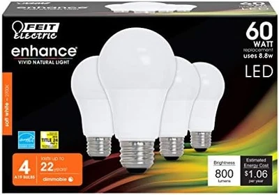 Feit Electric Enhance LED A19 Light Bulb, 60W, 4 Pack - Image 1 of 4