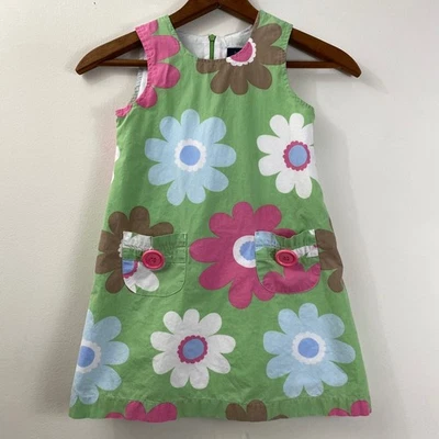 Mini Boden Girls Dress 5-6Y Retro Mod Floral Green Sleeveless Pockets Lined - Image 1 of 4