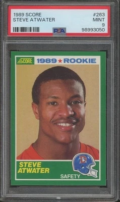 1989 Score STEVE ATWATER #263 RC Rookie Broncos PSA 9 MINT JK2 - Image 1 of 2