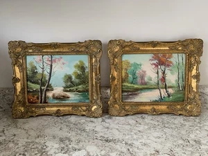 Vtg Carlo MANCINI Pair of Oil Paintings Listed Artist Signed Colorful Landscapes - Picture 1 of 13